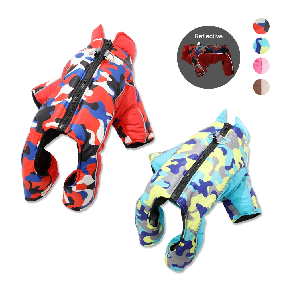 Winter Warmer Haustier-Overall, Overall für kleine und mittelgroße Hunde, reflektierende wasserdichte Hundejacke, Einteiler, Tarnung, Welpenmantel, Outfits