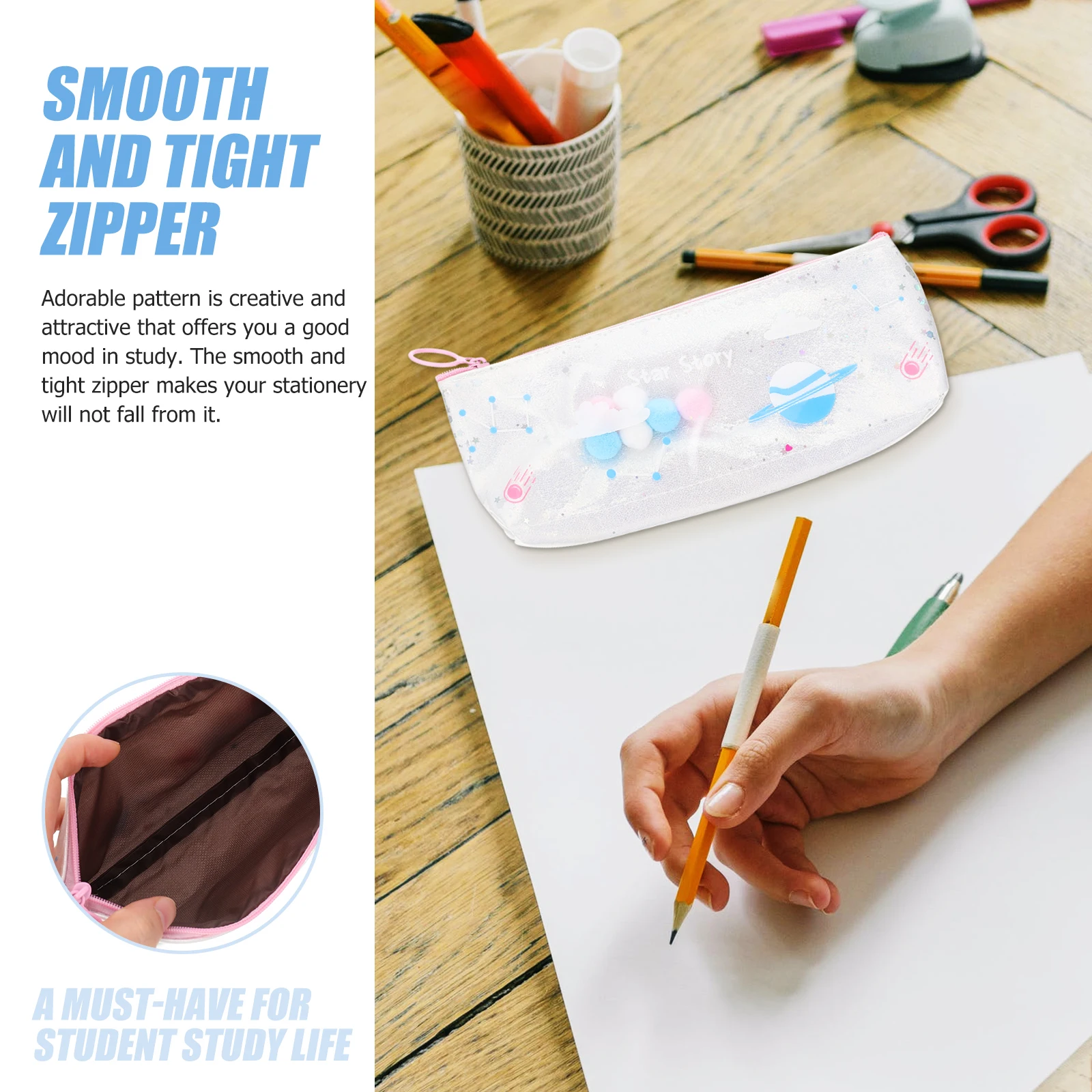 

2pcs Zippered Pencil Case Big Capacity Anti-Dust Lightweight Cartoon Pen Bag For School Students Supplies Stationery Organizer