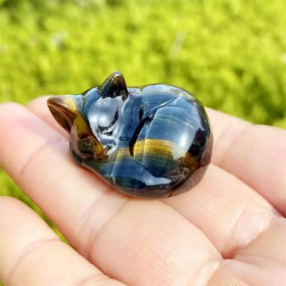 

Natural Tiger Eye Stone Sleeping Cat Carving Quartz Healing Crystal Stone Cute Birthday Present Home Decoration 1PCS