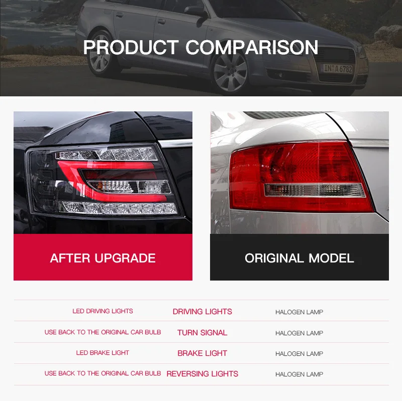 

2pcs Tail Lamp for Audi A6L C6 LED Tail Light 2005 2006 2007 2008 A6L Rear Fog Brake Turn Signal Automotive Accessories