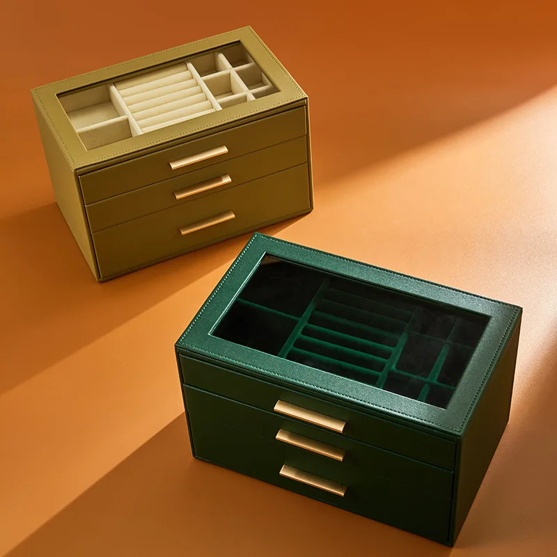

New 3layer Drawer Jewelry Organizer Box Large-capacity Jewelry Box Light Luxury High-end Storage case Dust-proof Jewelry Box