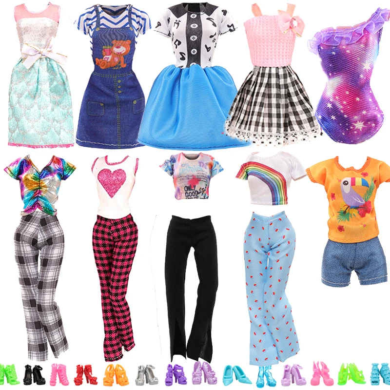 Fashion Handmade Style 6 Pieces Doll Accessories= Random 3 Doll Clothes for Barbie + 3 Pairs of Shoes Kids Toys Gift