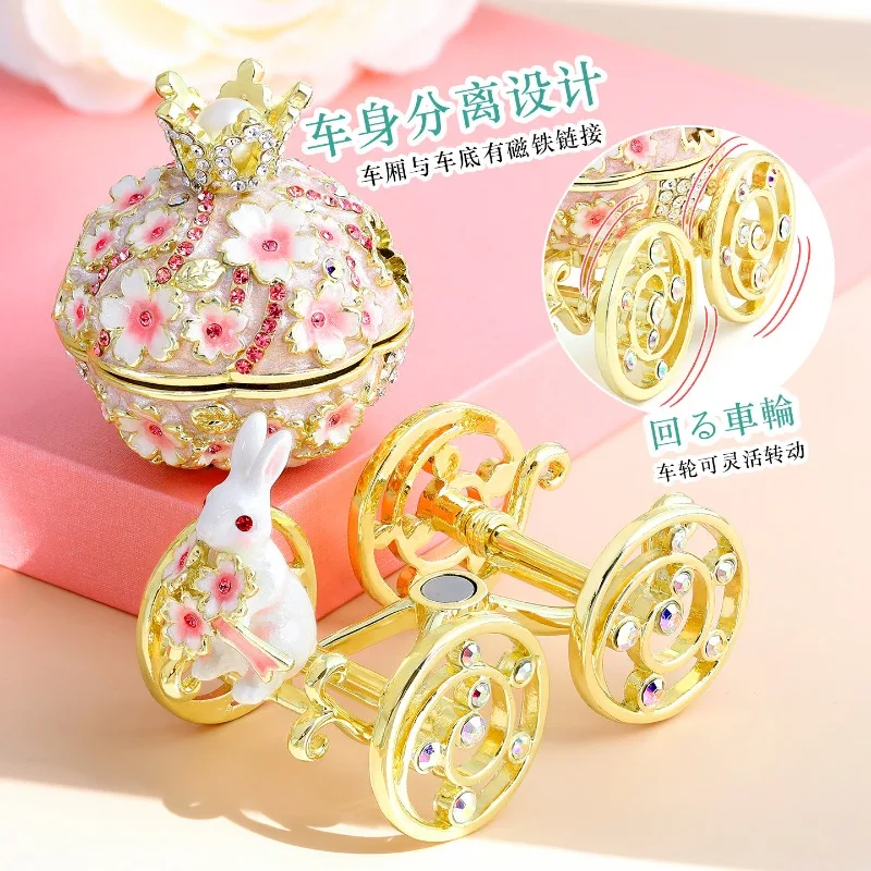 Jewelry Box Cherry Blossom Rabbit Carriage Wedding Proposal Ring Box Enamel Princess Style Jewelry Box Wedding Gift