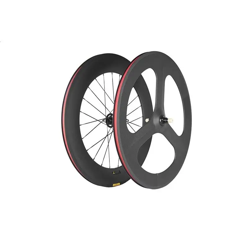 Carbon fiber first three cutter wheel rear 88mm dead flying wheel set road car 700C open fixed gear ring brake disc brake