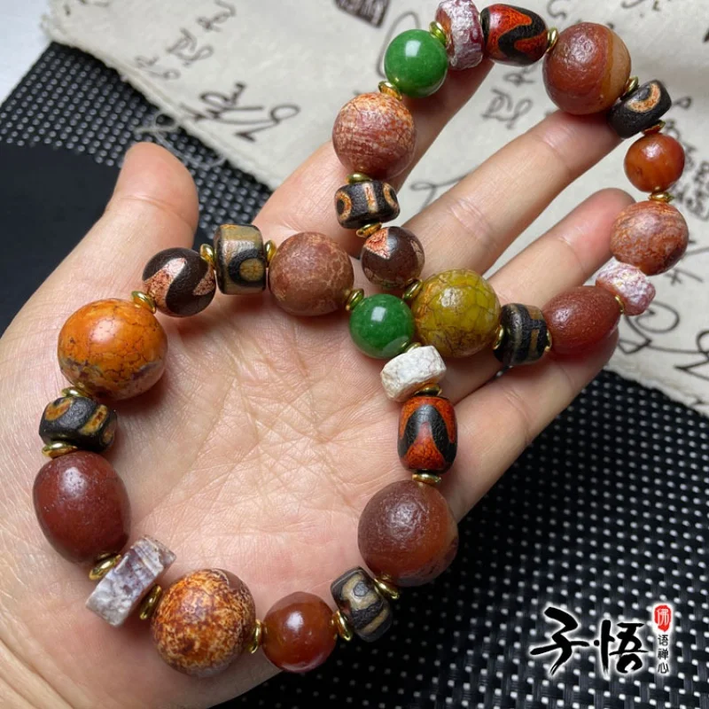 Tibetan Old Agate Ancient Beads Multi Jewels Bracelet