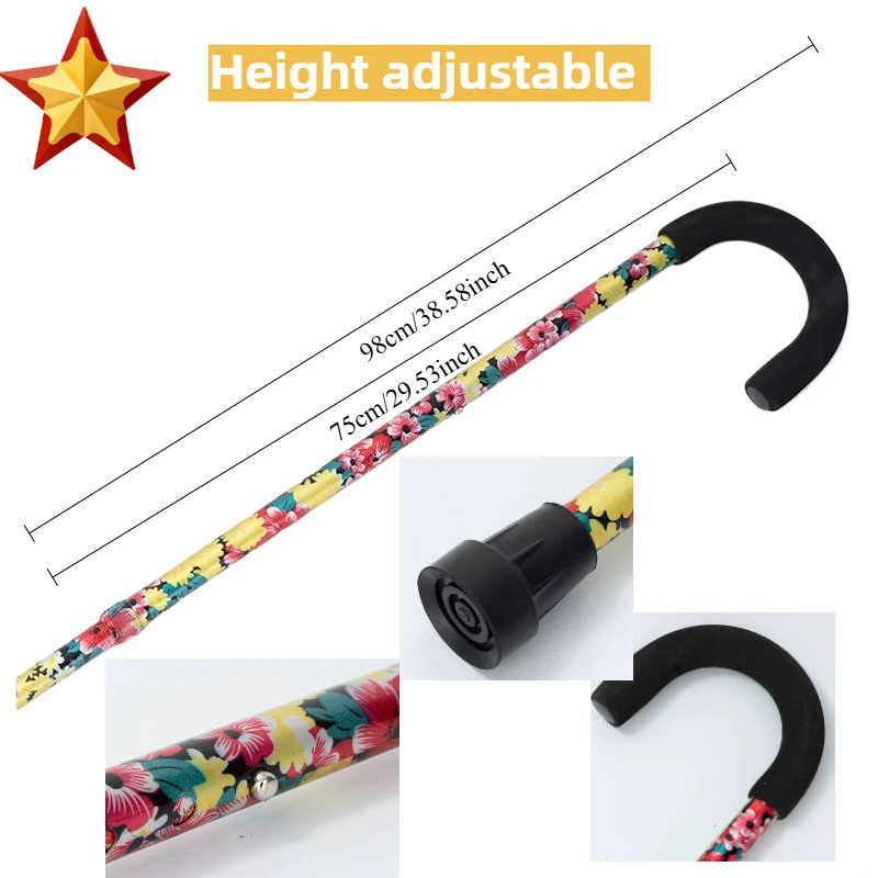 

Crozier Cane Walking Stick Crosier The Elderly Crutches Non-slip Canes Ultra-light Aluminum Alloy Anti-Slip Senior Cane