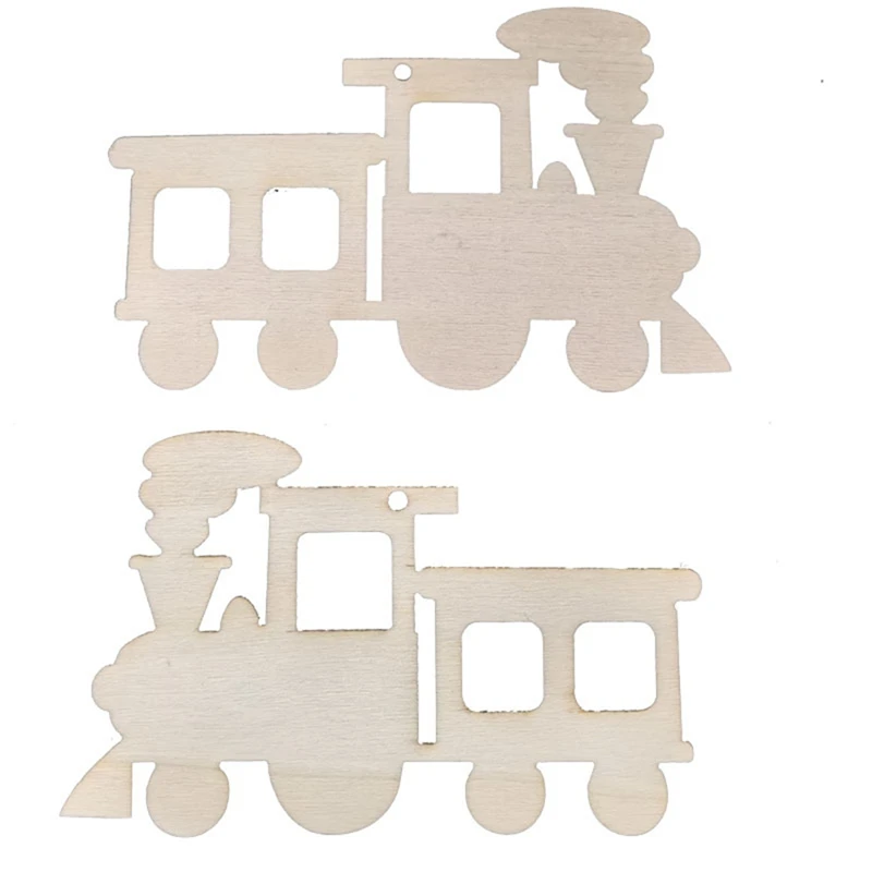 50PCS Unfinished Train Wood Ornaments Train Shape Blank Wood Slices For DIY Crafts Christmas Holiday Party Decoration