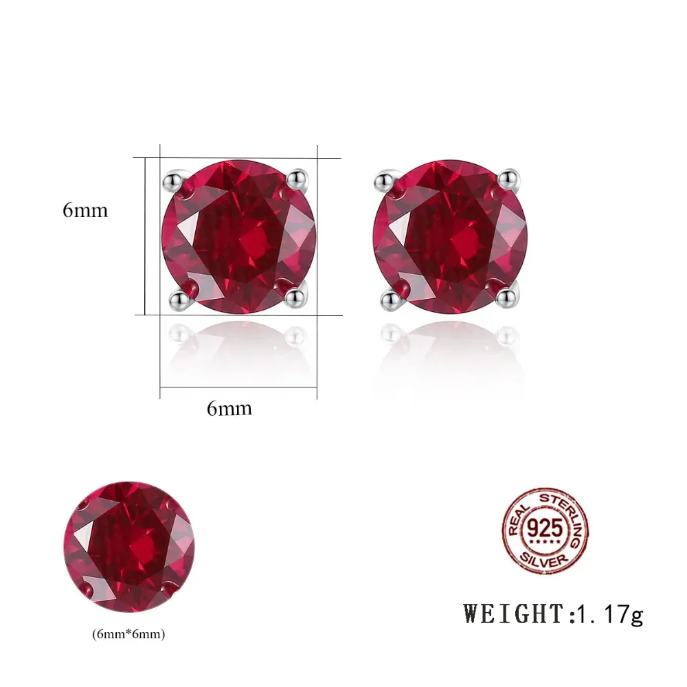 Monkton Real 925 Sterling Silver Stud Earrings for Women Round Princess Cut Ruby Emerald Gemstone Earrings Ladies Jewelry Gift