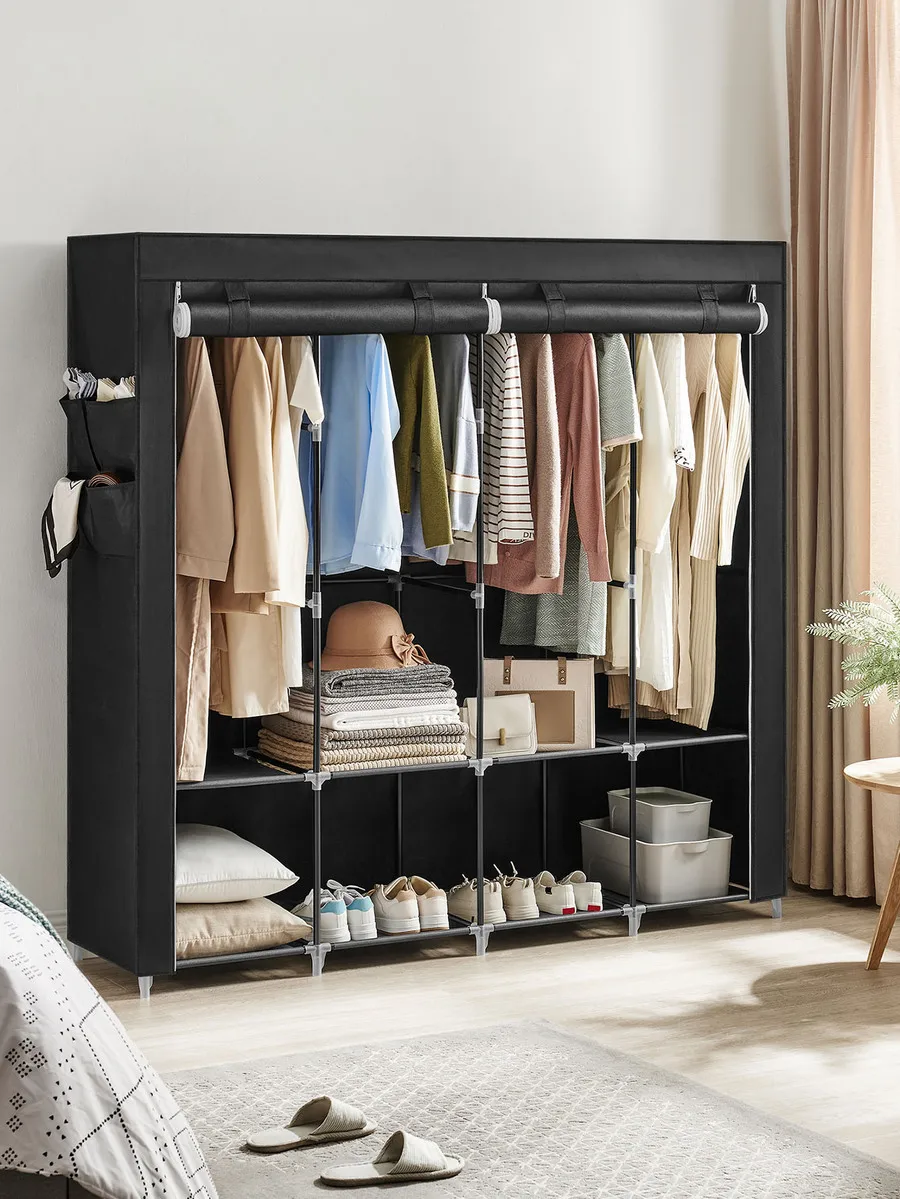 Portable Closet, Wardrobe Closet Organizer With Cover, 4 Hanging Rods And Shelves, 4 Side Pockets, 66.9 X 17.7 X 65.7 Inches, La