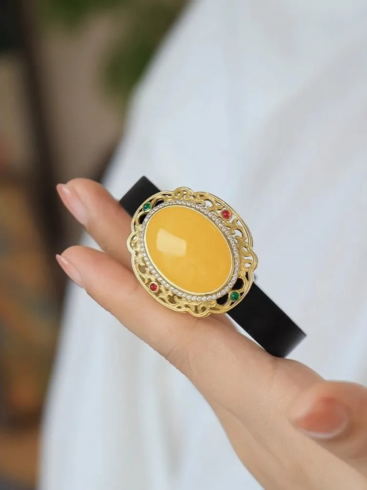 مكتب السيدات العمل العنبر الطبيعي بولي Leather الجلود دبوس مشبك سوار المرأة خمر S925 الفضة الإكسسوارات والمجوهرات مصمم أساور #4