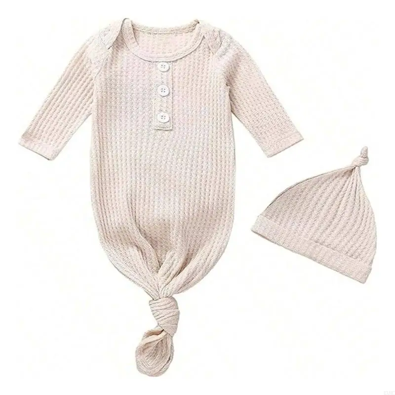 

Newborns Baby Sleep Gown Breathable Bathrobe with Knotted Hat Set Soft Fabric