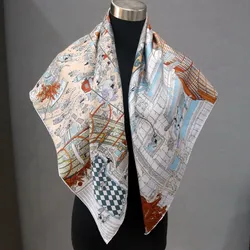 Classic Prints Heavy 90 Silk Scarf Neckerchief Double-Sided 100% Silk Shawl Foulard Echarpe 18mm