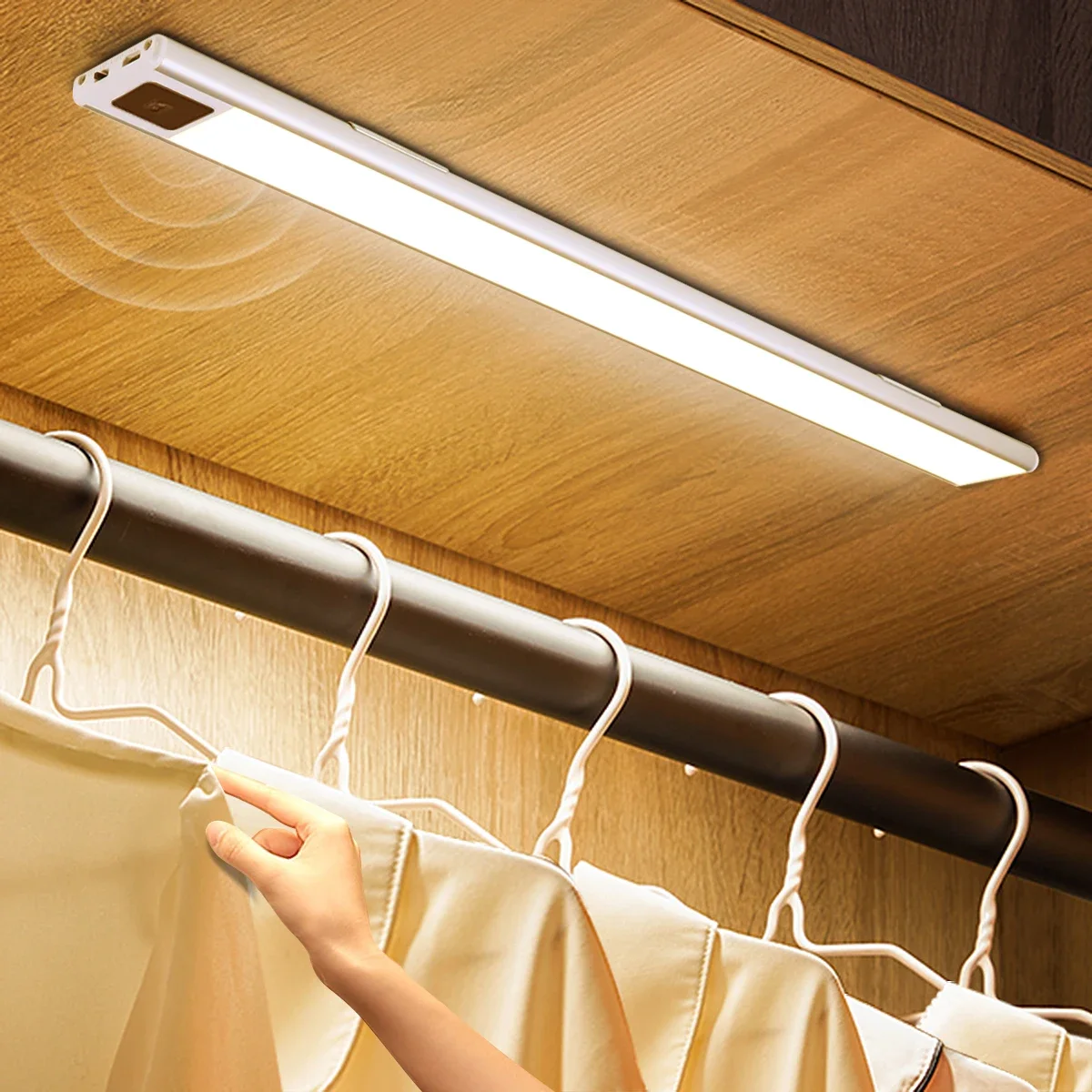 Wireless LED Motion Sensor Night Light Hand Sweep Induction USB Rechargeable 20cm/40cm Light Bar for Kitchen Cabinet Wardrobe
