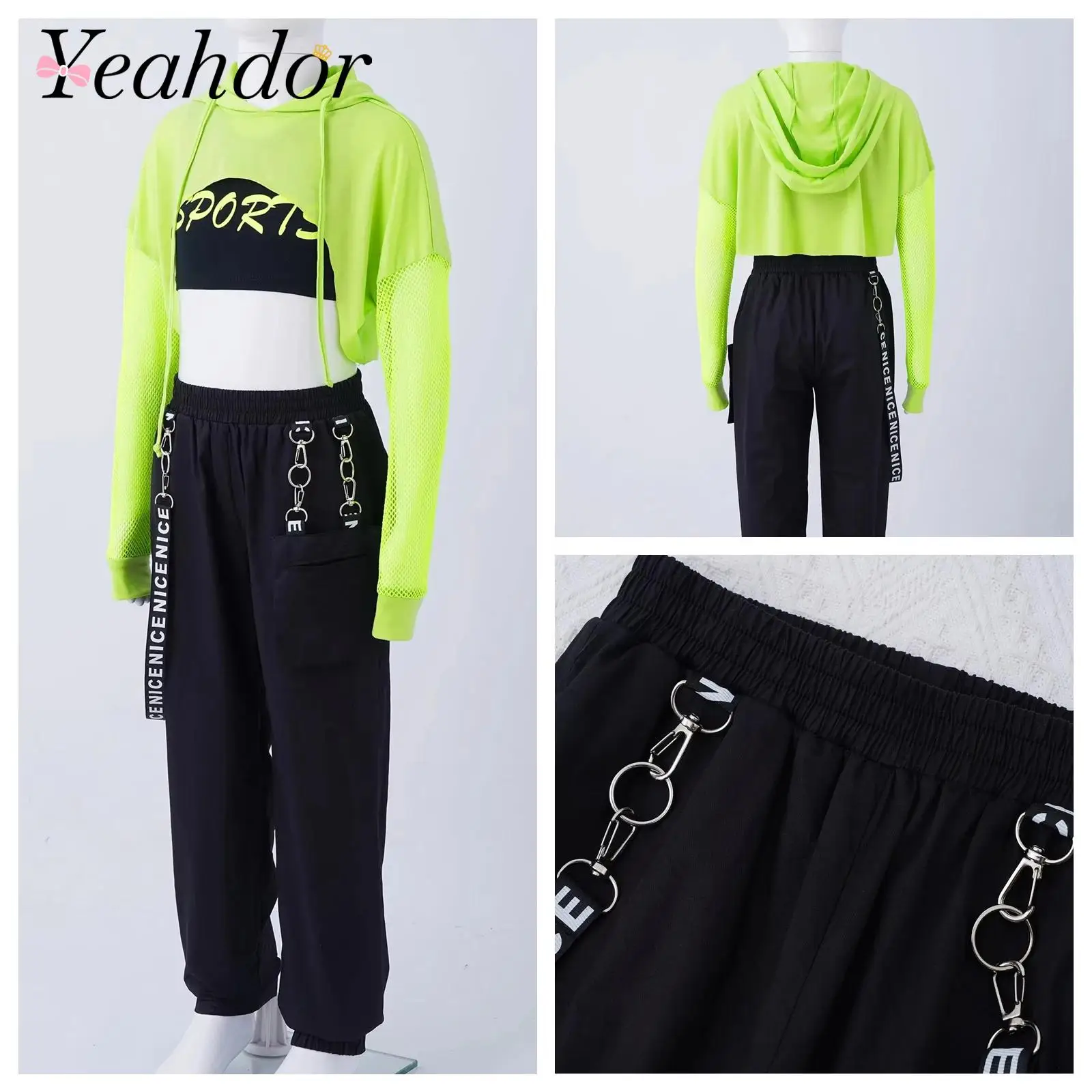 Fashion Kids Street Dance Clothes Set Sweatpants Tracksuit Hip-Hop Modern Dance Costume Teens Girls Streetwear Sports Wear