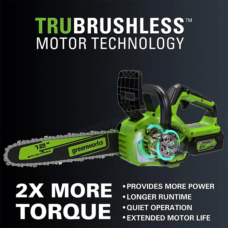 محرك Greenworks بالمنشار بدون فرشاة 24 فولت لاسلكي مدمج 12 بوصة لتنظيف العواصف وتقليم الحطب 125+ أداة أدوات متوافقة فقط