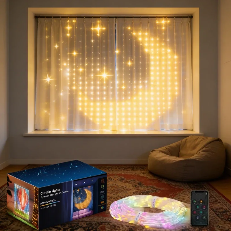 DIY LED Curtain Style Light App Controlled String Lights USB Remote Mood Light for Bedroom Outdoor Wall Decorations Scene