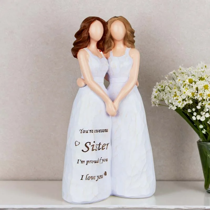 Resin Sister Angel Figurine Statue Friendship Ornament Birthday Christmas Gift for Girlfriend Home Office Desktop Room Decor
