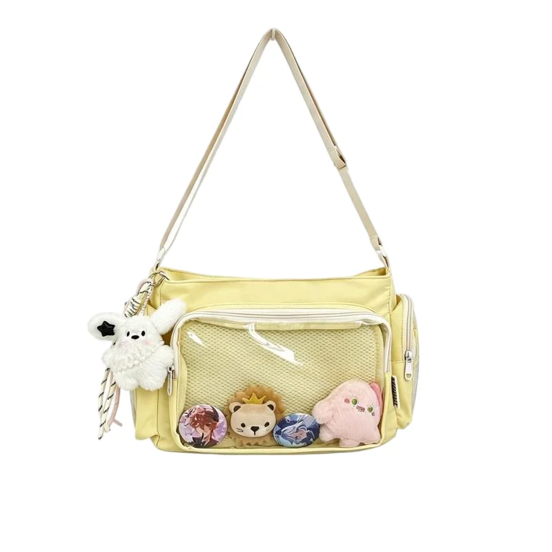 Canvas Ita Crossbody Bag Large Clear Window Display Shoulder Bag Anime Idol Badge Pins Handbag Student School Messenger Bag
