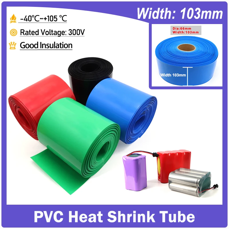 

1-50m Width 103mm PVC Heat Shrink Tube 18650 Battery Wrap Heat Shrinkable Insulated Cable Protection Film Wrapping Sleeve