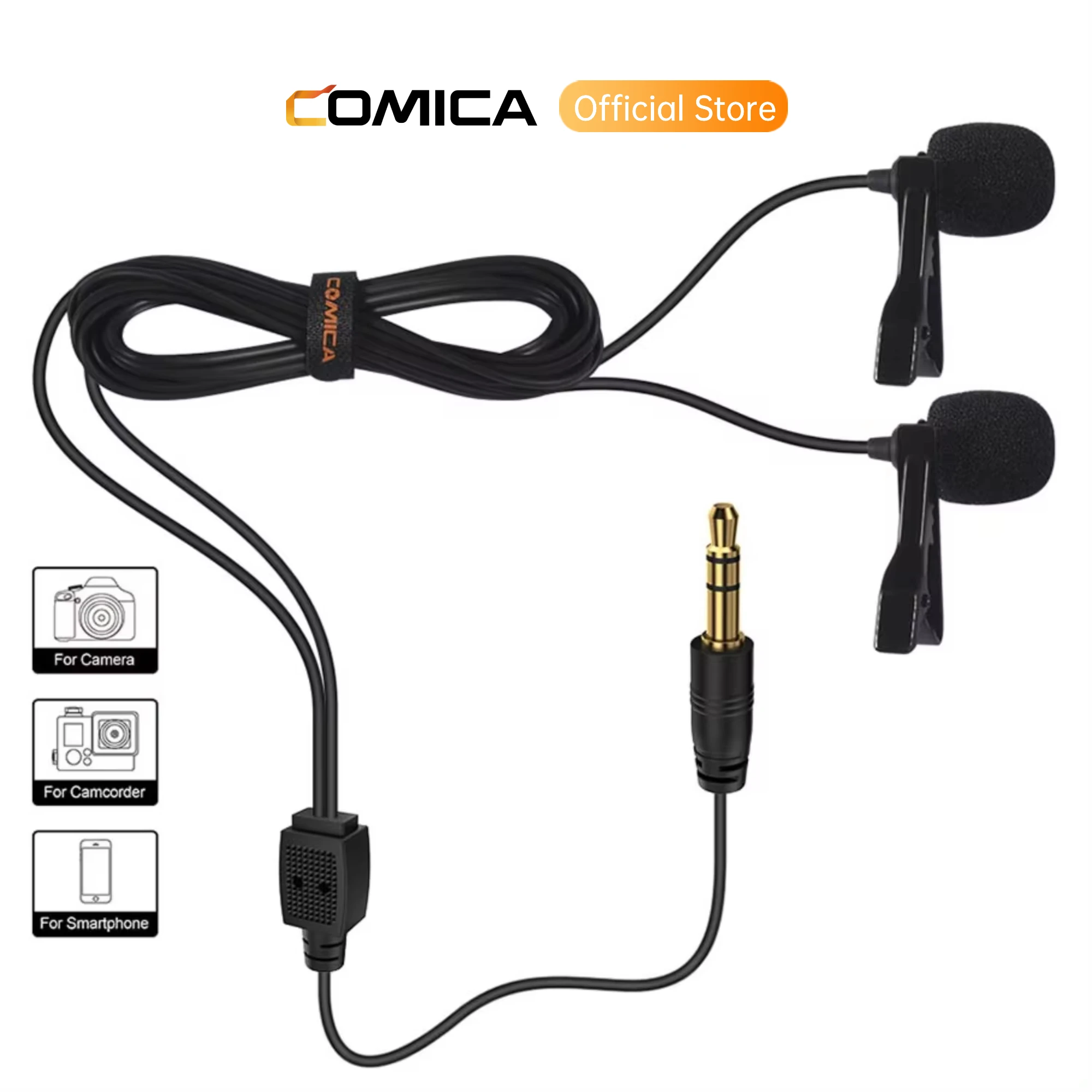 Comica CVM-D02B Dual-head Lavalier Microphone Condenser Microphone Omnidirectional Double Lav Mic For Phone Camera Gopro