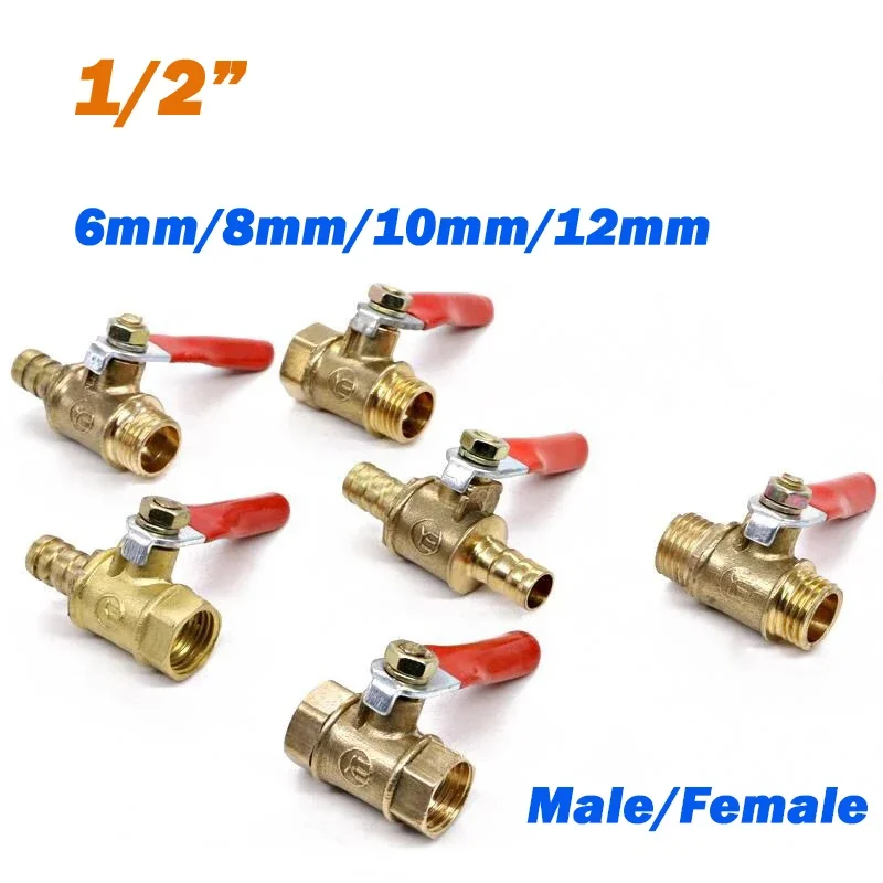 Messing Kogelkraan 1/2 "Man Binnendraad 6mm/8mm/10mm/12mm messing Klep Connector Joint Koperen Pijp Koppeling Adapter