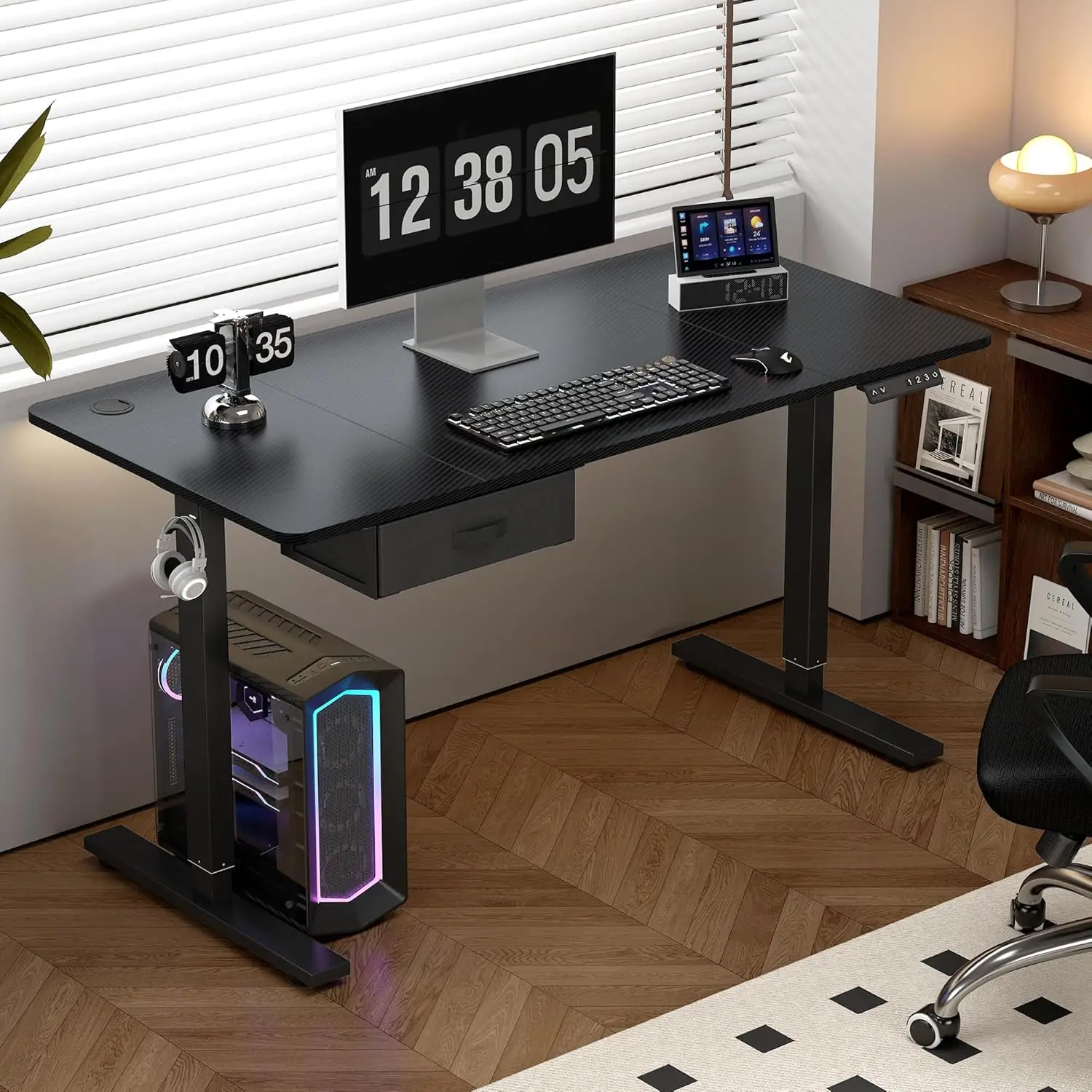 Electric Standing Desk Sit Stand Table Height Adjustable Electric Computer Desk USB Charging Port Drawer for Home Office-100cm/120cm/140cm/160cm image 3
