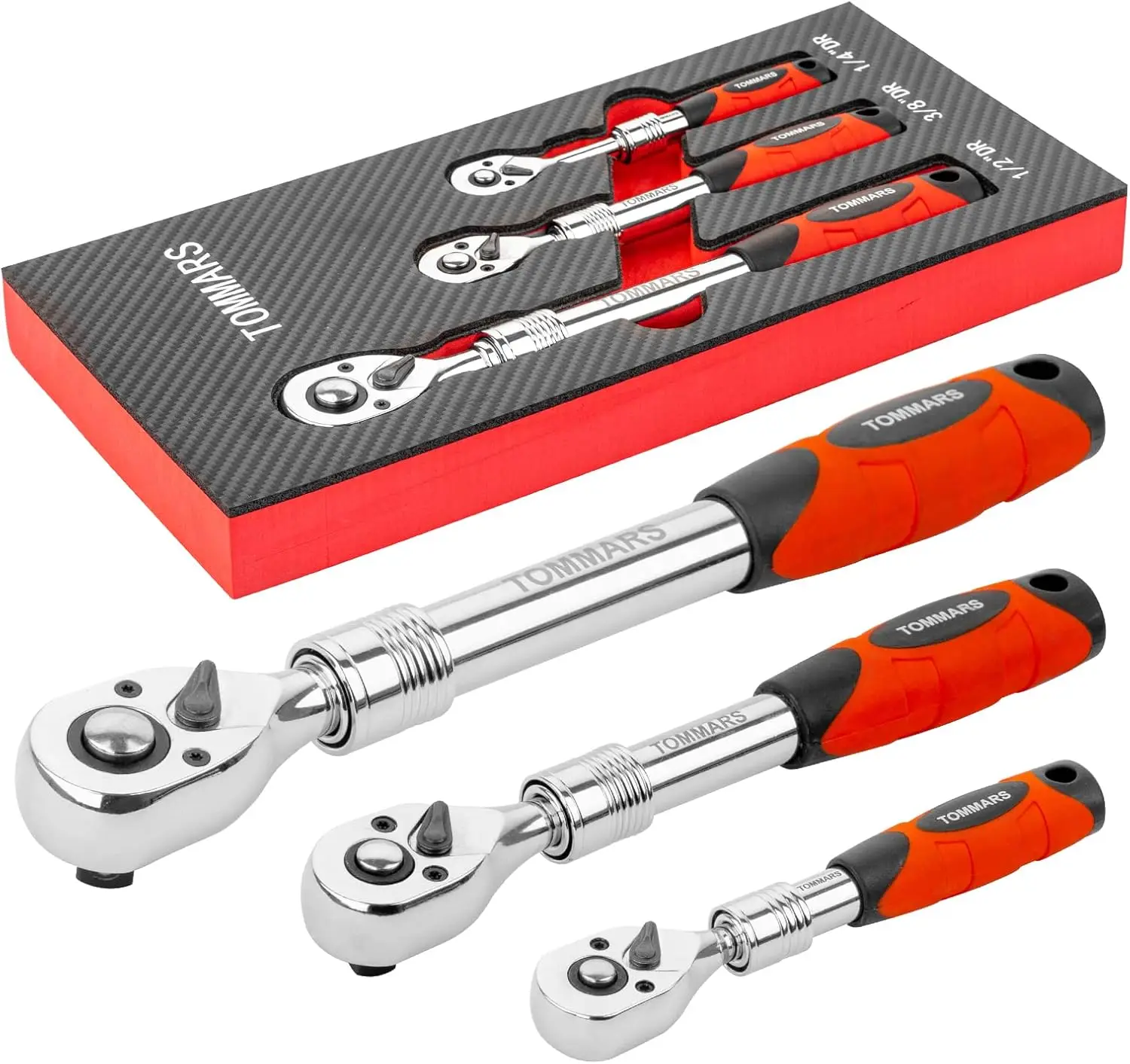 

Extendable Ratchet Wrench Set with 1/4" 3/8" 1/2" Drive, 72-Tooth Quick-release for Mechanics