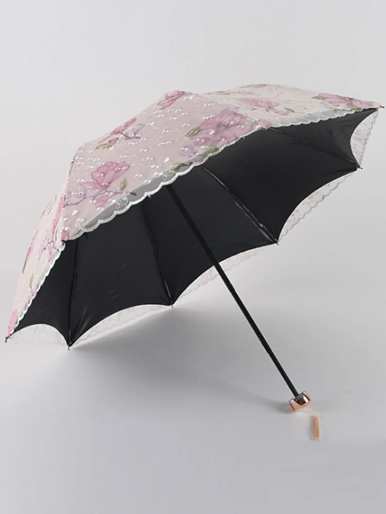 Embroidered lace double layer umbrella UV protection rain and snow folding umbrella Small and Portable Princess Wind and Rain