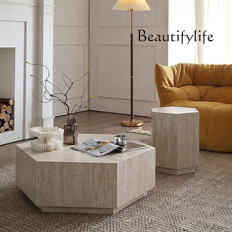 NEW Travertine rock slab coffee table slack feeling minimalist surprise quiet wind designer advanced sense hexagonal special-sha