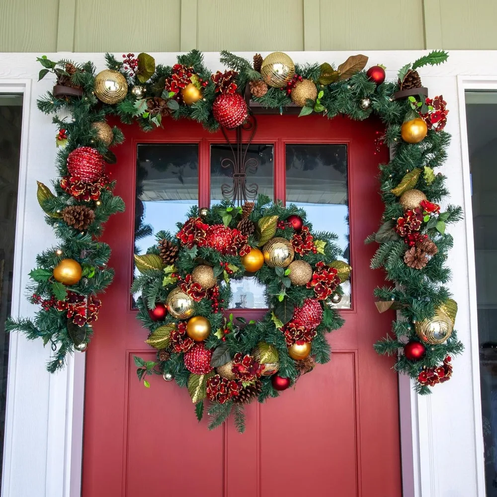 [30 Inch Artificial Christmas Wreath] - Scarlet Hydrangea Collection