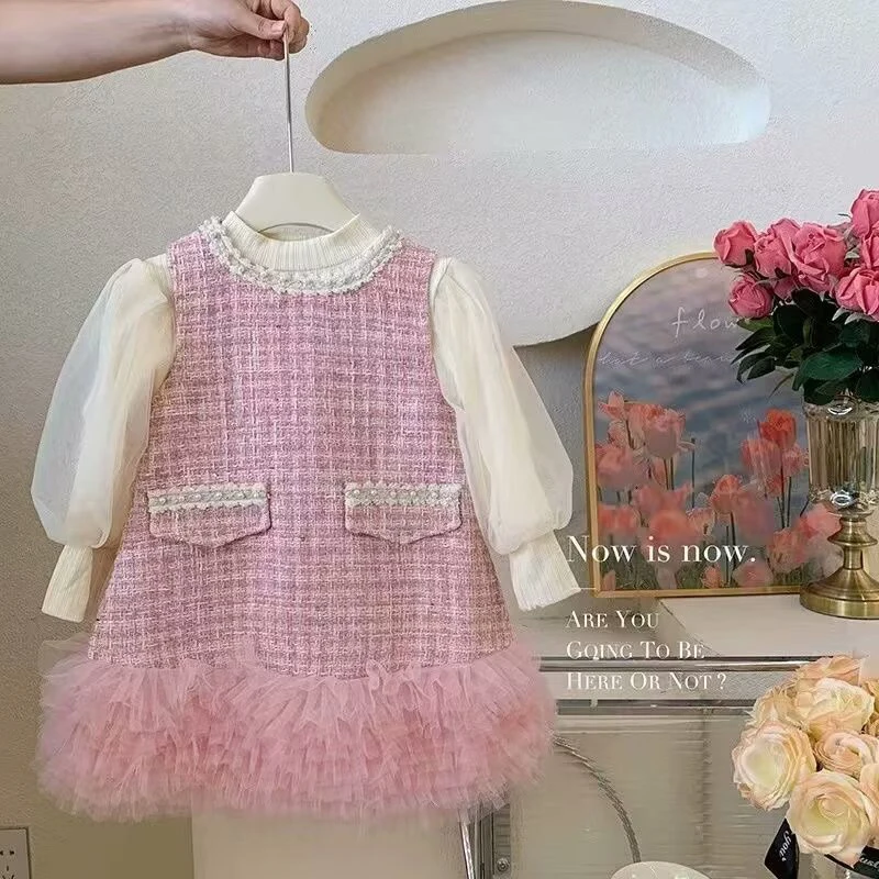 Baby Girl Dress Spring Autumn New Sleeveless Round Neck Sweet And Elegant Small Fragrant Wind Girls Dresses