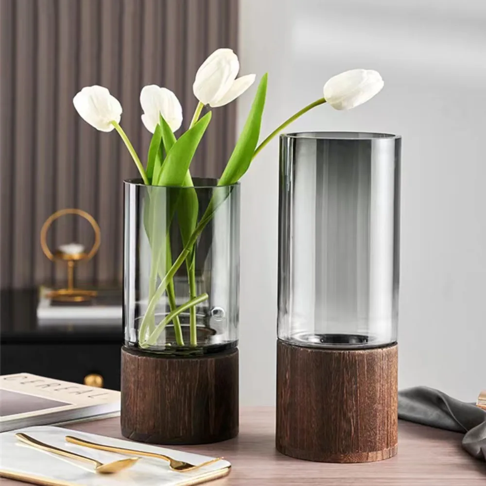 Home Accessories Floral Arrangements Decorative Ornaments Modern Simple Oval Waist Wood Original Color Glass Vase Home Decor