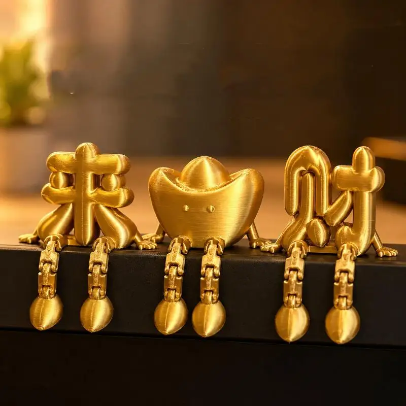 2/3-teiliges 3D-gedrucktes goldenes chinesisches Glücksornament-Set in Yuanbao-Form, perfekt für Zuhause, Büro, Kassentheke, als Geschenk zur Eröffnung. – Detail 5