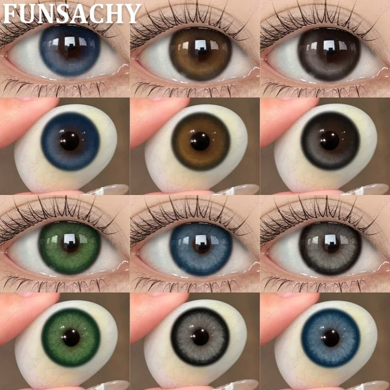 FUNSACHY 1 Paar blaue Farbkontaktlinsen, natürliche braune Linsen, graue, schöne Pupillen für Augen, Damen, Kosmetik, Augenkontaktlinsen