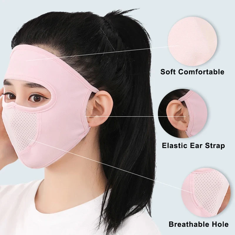 Ice Silk Sunscreen Mask Outdoor Sports Anti-UV Face Mask Cycling Breathable Anti-dust Face Cover Women Girls Hanging Ear Mask