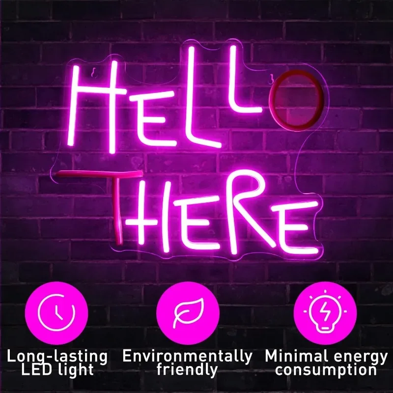 Hello There LED Neon Sign for Wall Decor, Dimmable Lighting Pink Letter Neon Sign for Man Cave Bedroom Bar Decor Holiday Gift