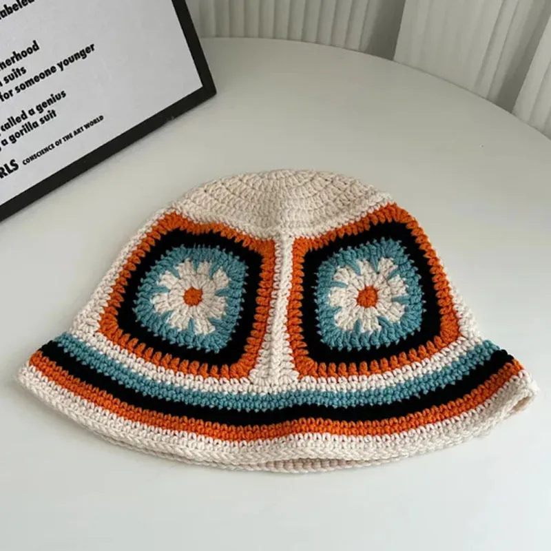 2023 여성용 수제 크로셰 버킷 모자, Y2k 패션, 여름 해변, 한국 할로우 니트 모자, 신제품