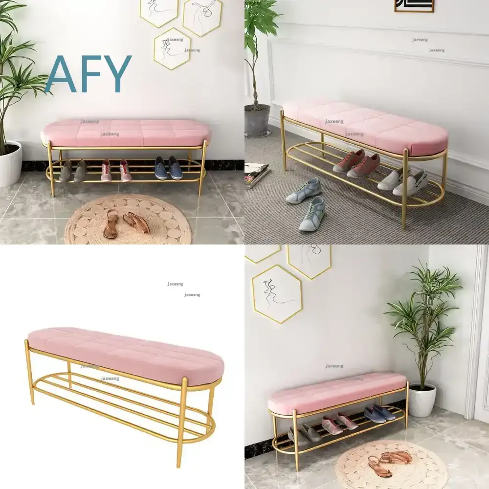 Modern Ottoman for Living Room Kitchen Nordic Shoe Stool Bench with Storage Rack for Home Office Decor 60cm 80cm 100cm Iron