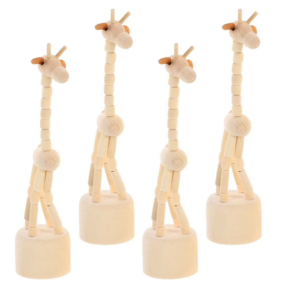 4Pcs Artisan Wooden Giraffe Thumb Push Puppets Eco Friendly Mini Animal Statue for Bookshelf Desk Decor Interactive Learning