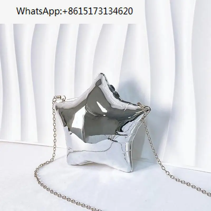 Niche Design Gold And Silver Chain Women's Evening Bag 2024 New Bright Face Five Pointed Star Shoulder Bag Funny Party Bag