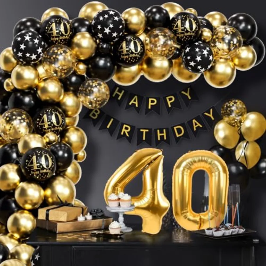 115 قطعة قوس بالون عيد الميلاد الأربعين مع بالون الذهب الأسود جارلاند عيد ميلاد سعيد راية 40th احباط بالون لعيد الميلاد 40 ديسمبر