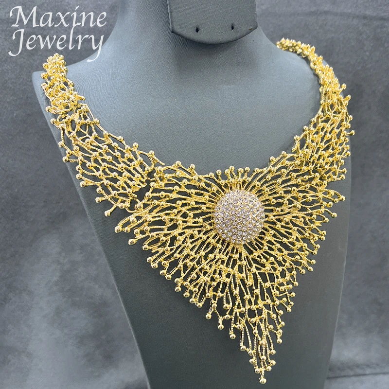 Luxury Original 18K Gold Plated Jewelry Set for Women Trendy Golden Necklace Earring Bracelet Ring Party Dubai Wedding Gifts