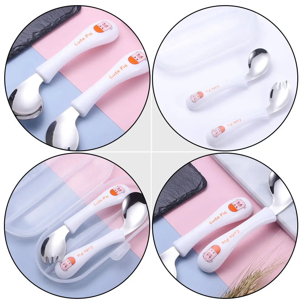 

1 комплект, набор детской посуды премиум-класса из нержавеющей стали, АБС-пластика, детская ложка, вилка, пассивированная поверхность, длительный срок службы, детская посуда