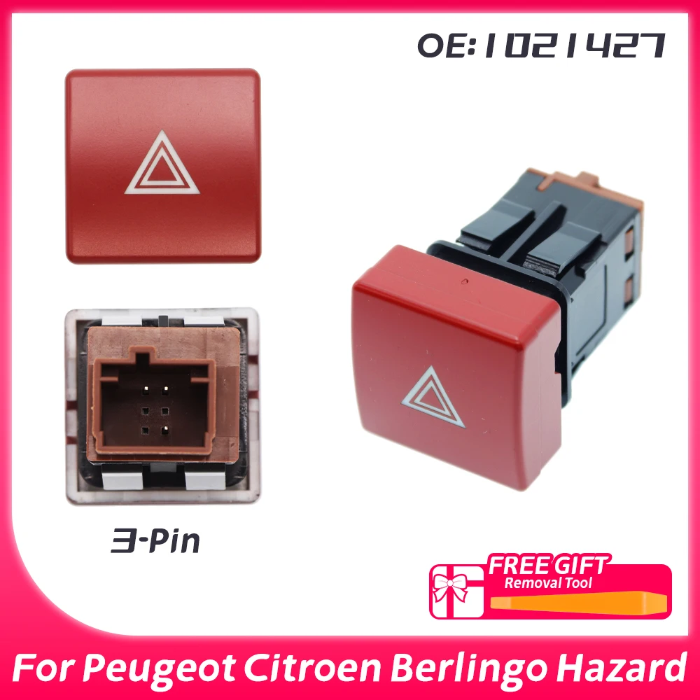 96583113KR 1021427 6990L2 3Pin Hazard Warning Emergency Light Switch For Peugeot Partner Citroen Berlingo 2008 - 2018