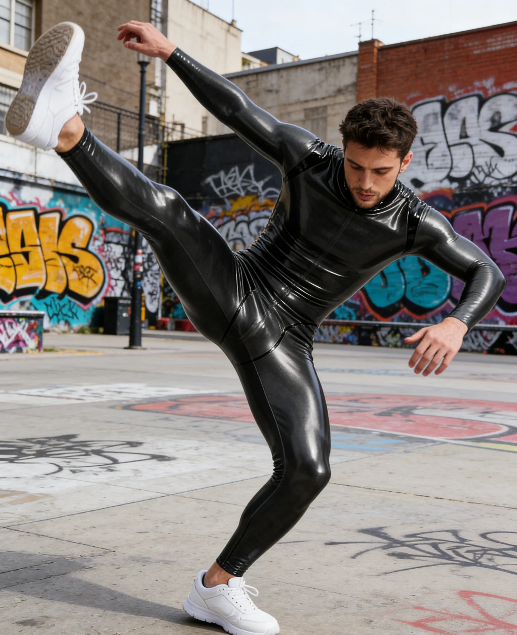 

Customized Metallic Grey Latex Catsuit Men's Full Body Rubber Bodysuit Handmade Club wear