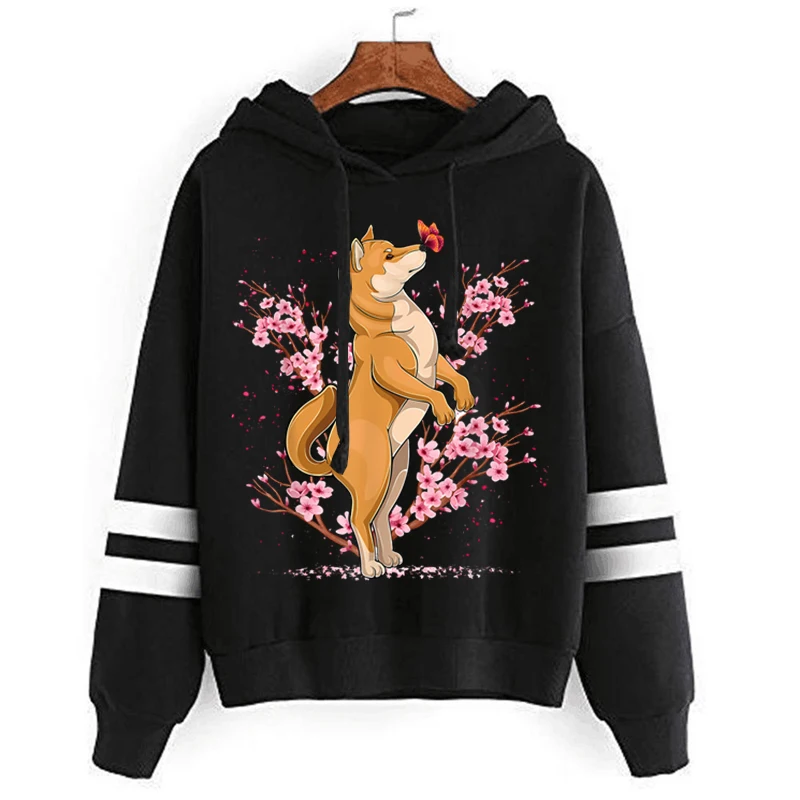 New Sweatshirts Graphic Cute Cartoon Cherry Blossom Dog Women’s Long Sleeves Harajuku Fashion Sakura Hoodies Loose Y2k Pullover