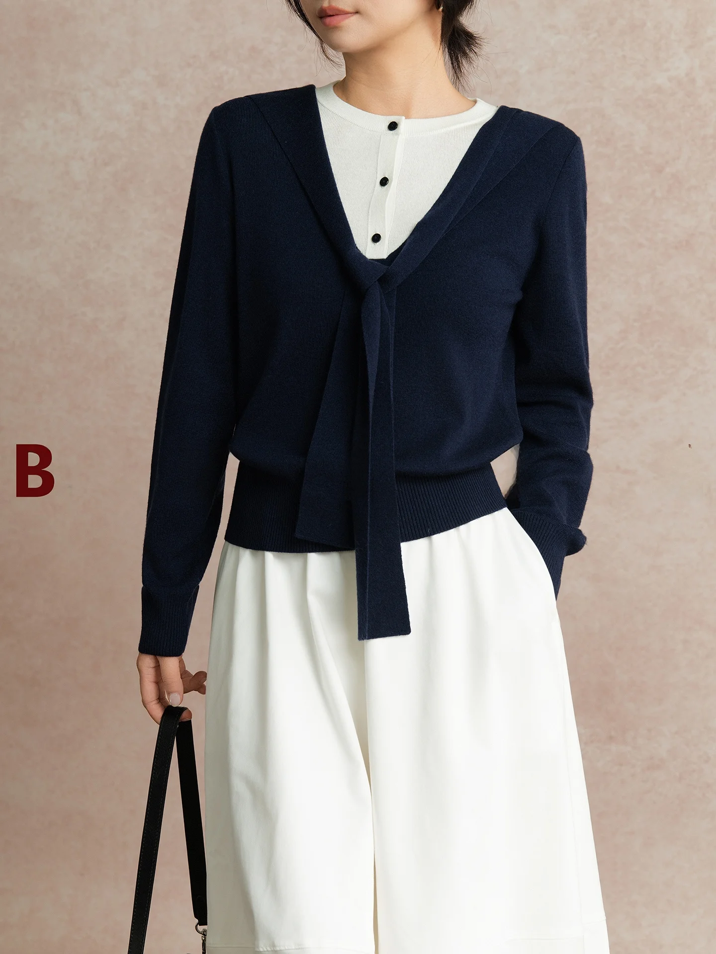 

Женский кардиган Belin из шерстяной смеси с V-образным вырезом, имитация двойки, светло-голубой, на раннюю весну, модный топ 2026