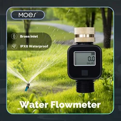 MOES Digital Water Flow Meter Brass Inlet IPX6 Waterproof High Accuracy Water Saving for Outdoor Garden Watering Irrigation Hose