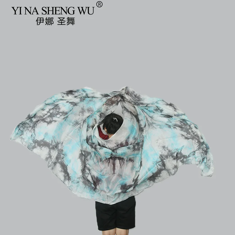 حجاب حريري يُرمي يدويًا للنساء ، حجاب حريري حقيقي لأداء الرقص الشرقي ، إكسسوارات صبغة ربط ، 5 أحجام #2