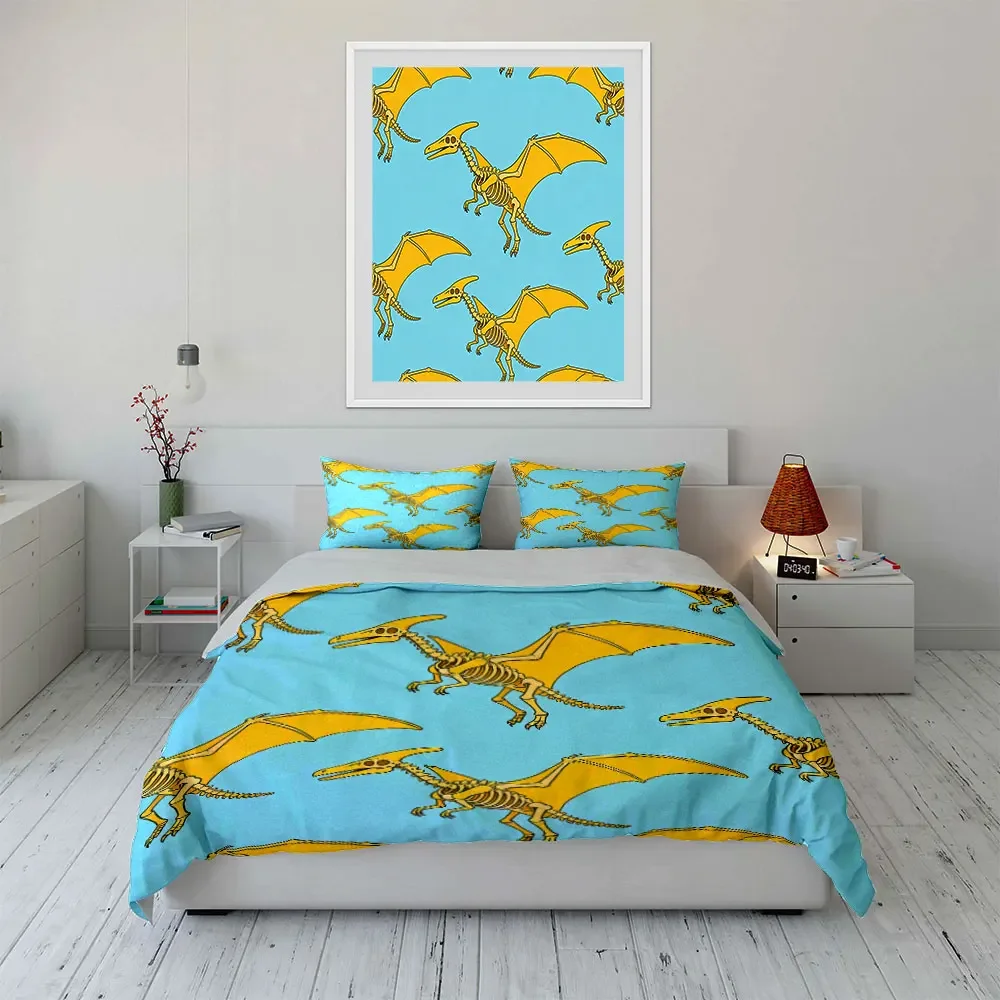 Dinosaur Skeleton Themed Decor Set Soft Comfortable Duvet Cover Bedding Set Included 1*Duvet Cover & 2*Pillowcases, gift
